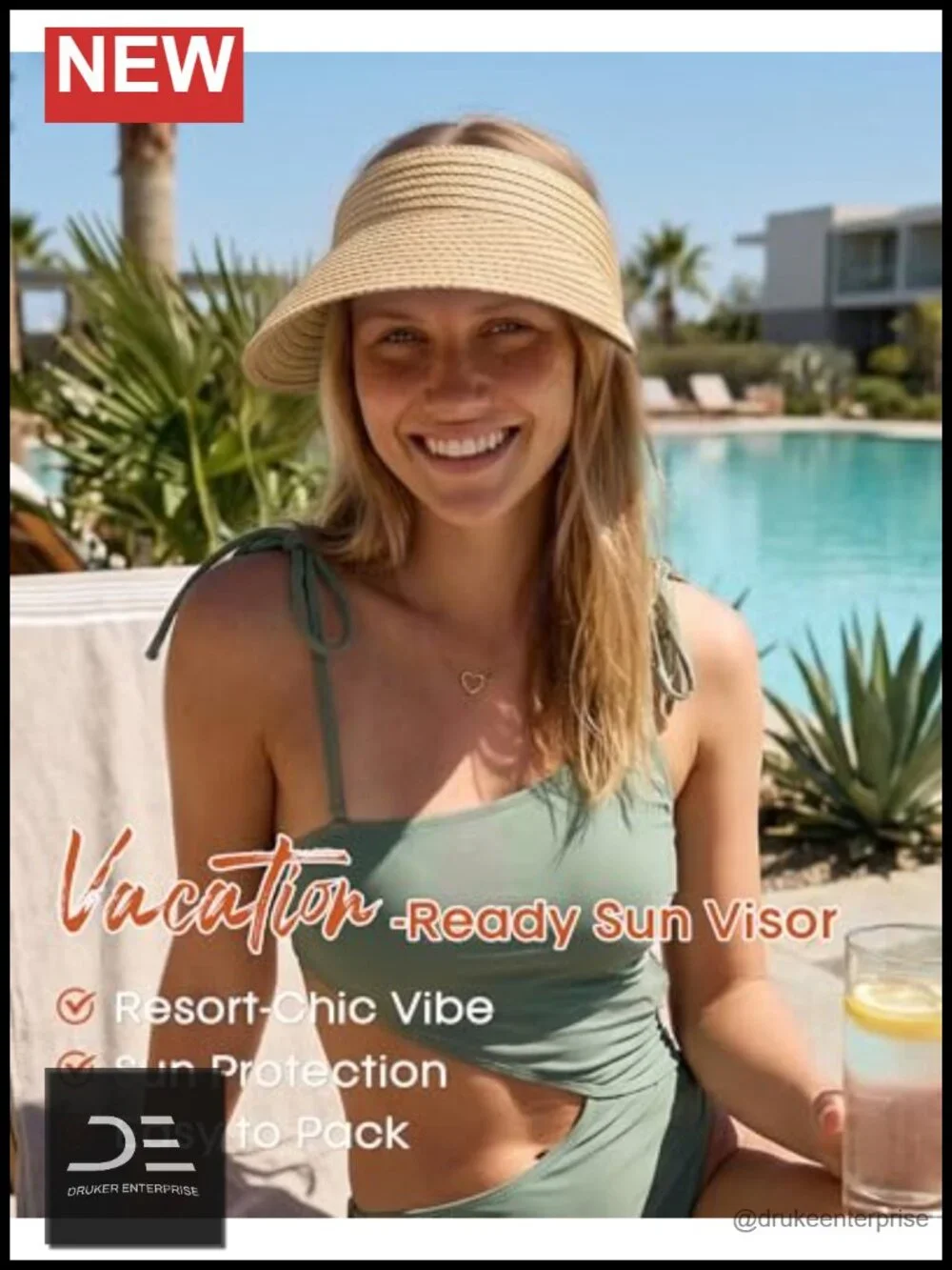 Wide Brim Straw Visor for Women UPF80+ Sun Protection Foldable Beach Hat